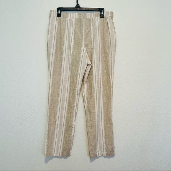 SOHO woman Striped Tan and White trousers MED front tie linen beach lightweight - Picture 8 of 10